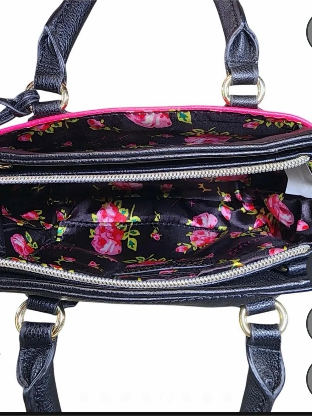 Betsey Johnson Black & Hot Pink Striped Tote with Star Tassel